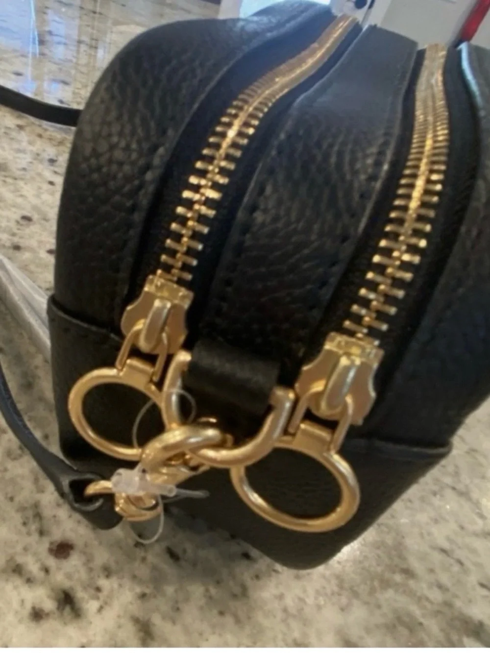 Tory Burch Black Leather Logo Crossbody Bag with Branded Strap